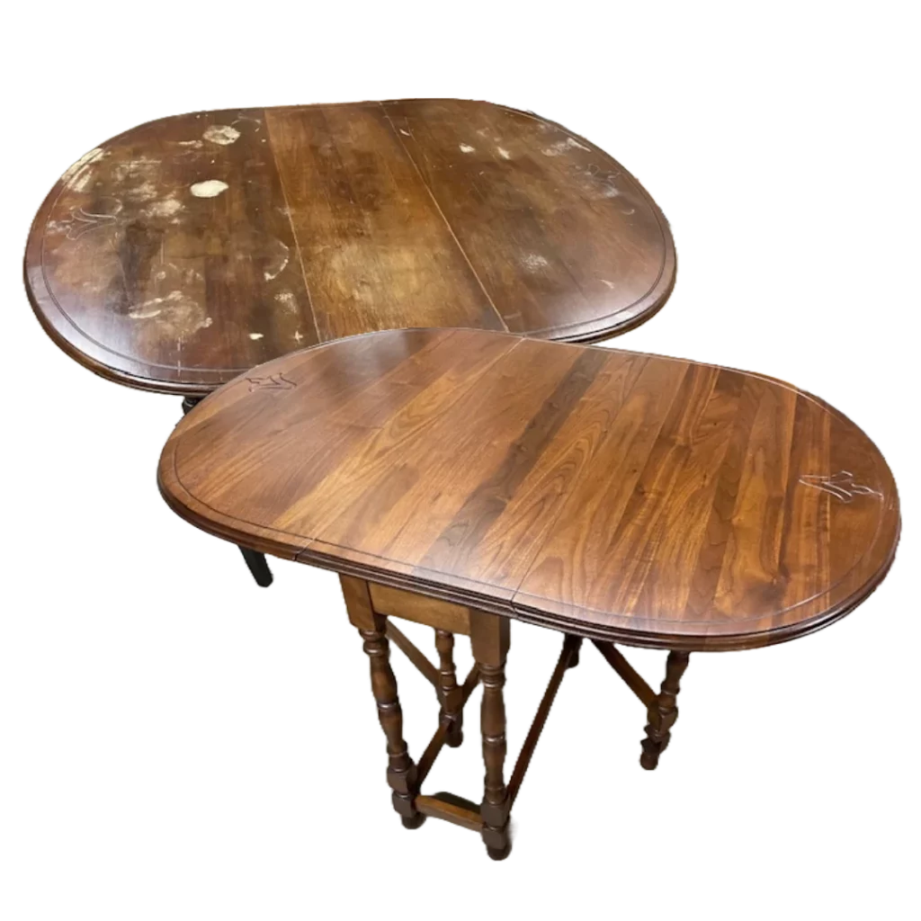 wood table refinsished before and after2